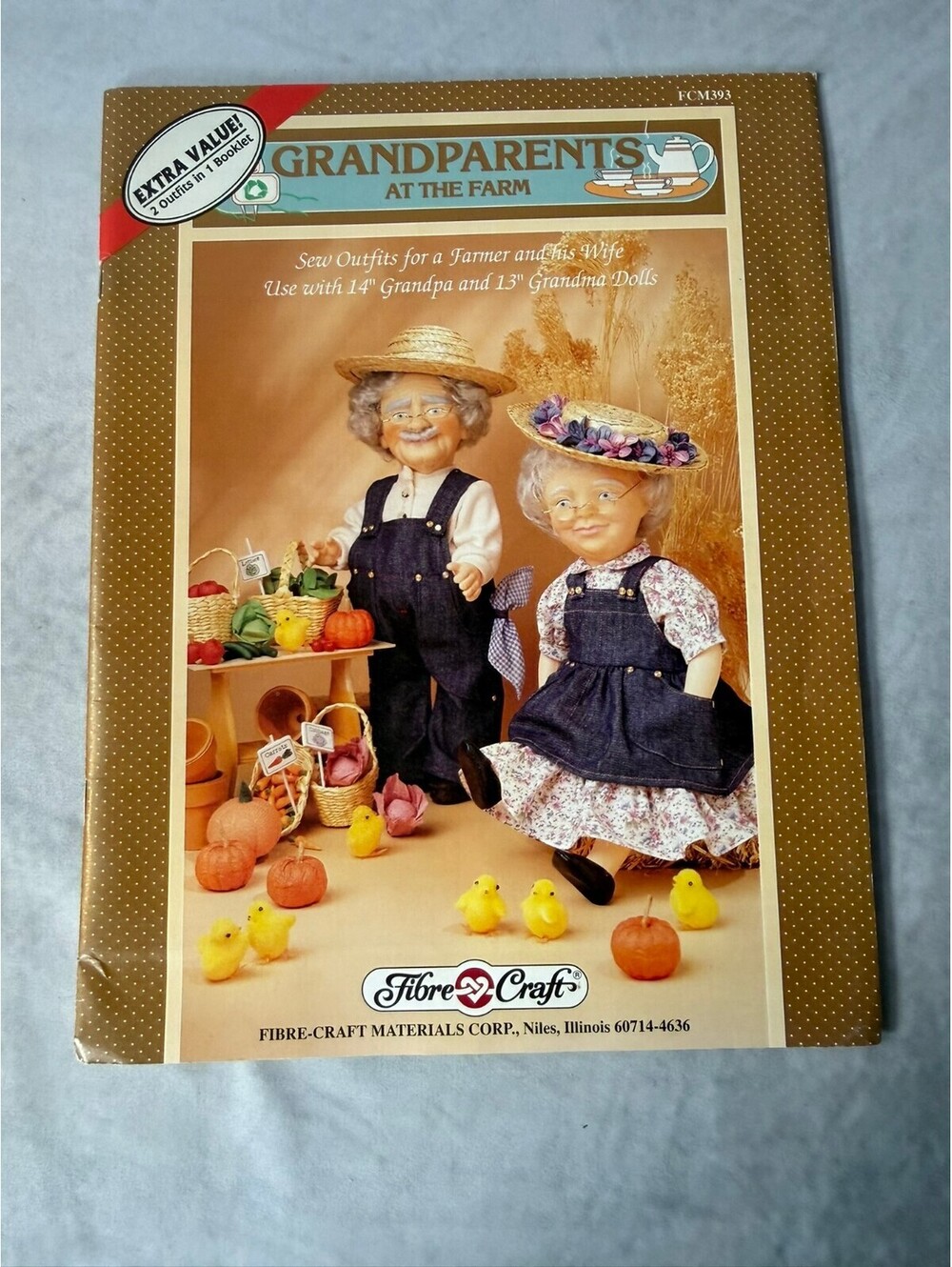 Vintage 1993 Fibre Craft Grandparents at the Farm Doll Clothes Pattern FCM393